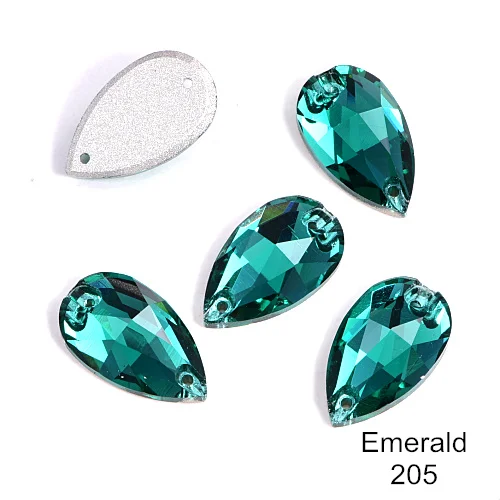 Emerald 24 шт./лот AAAAA качество каплевидные стеклянные стразы блеск пришить стразы Красочные стразы для шитья свадебное платье B3408 - Color: Emerald
