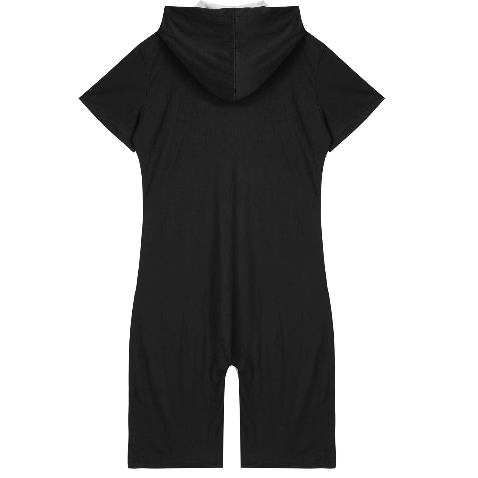 Men Hooded Jumpsuit Pajamas Short Sleeve Zip Comfy Rompers Bodysuit Sleepwear with Pockets