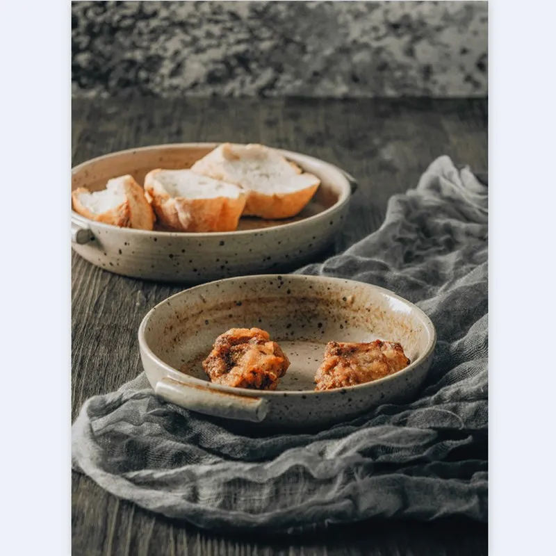 Керамические тарелки в японском стиле тарелка с двумя ушками для еды