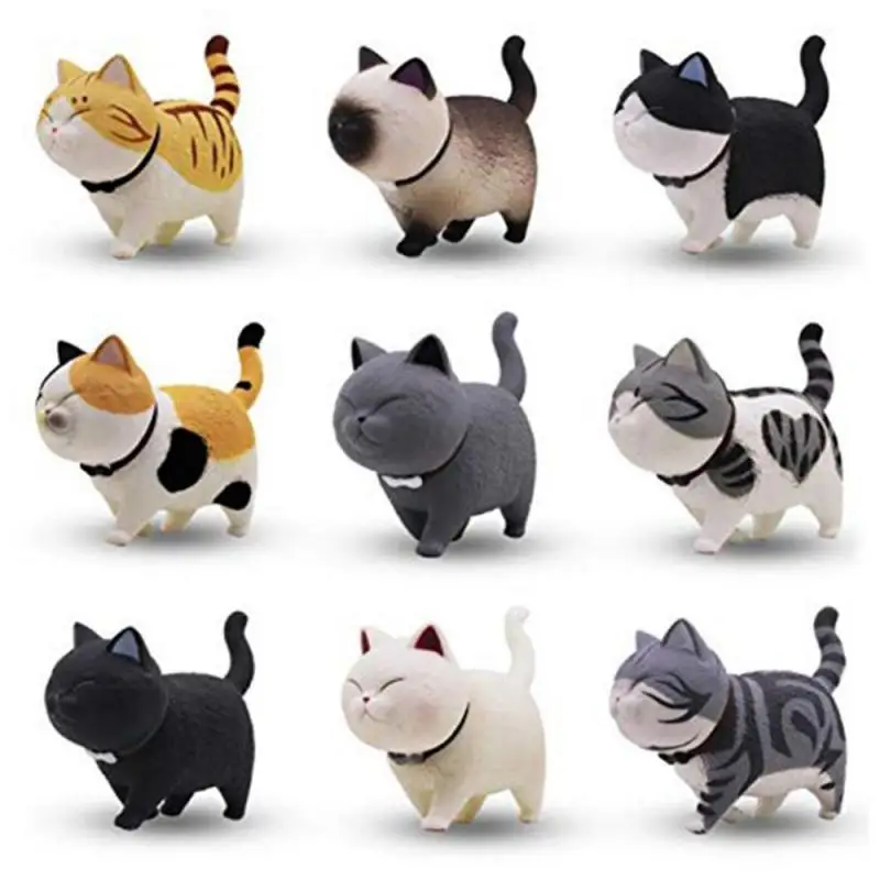 

9 шт., милые игрушки для кошек, куклы, аниме-кошки, миниатюры, милые колокольчики, кошки, домашние животные, фигурка, Коллекционная модель, игр...