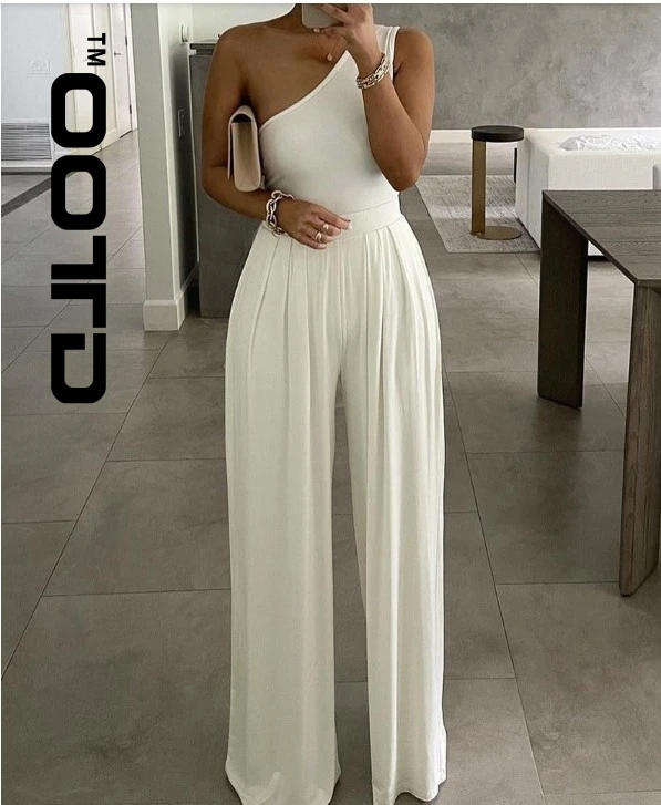 

2021 Europe And America Concise Sexy Elegant One-shoulder Pure Color Asymmetric Comfortable Jumpsuit Elegant Woman Jumpsuit OOTD