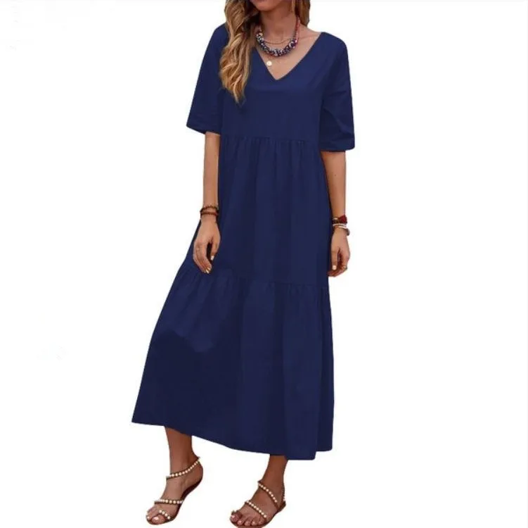 

Bohemian fashion V-neck mid sleeve cake dress