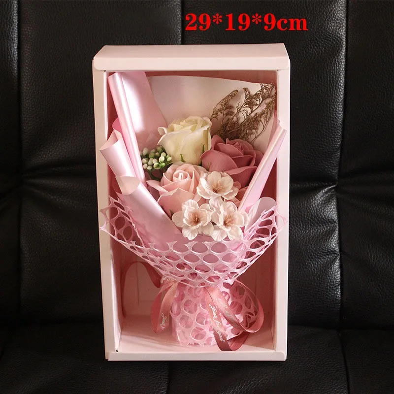 

Rose Flower Bouquet Gift Box Romance Valentine's Day Gift Rose And Cherry Soap Bouquet Window Box 5 Styles