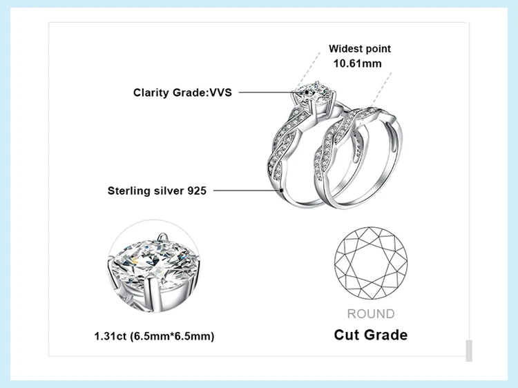 JewelryPalace Бесконечность 1.5ct Имитация Алмазный Юбилей Promise обручальное Обручение кольцо свадебный 925 пробы серебро