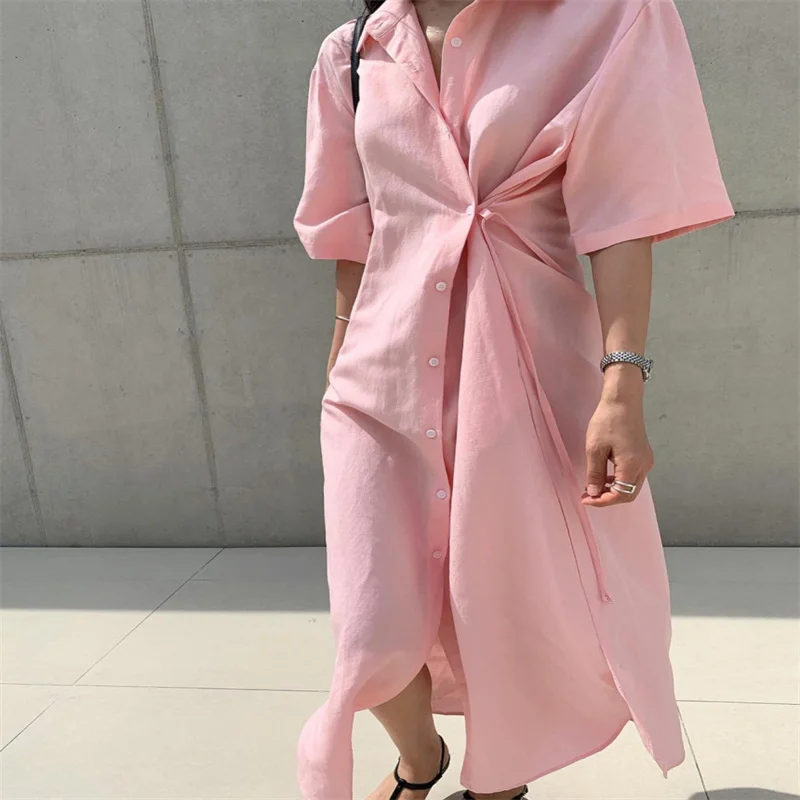 

Single-breasted Shirt Dress Over the Knee Long Dresses