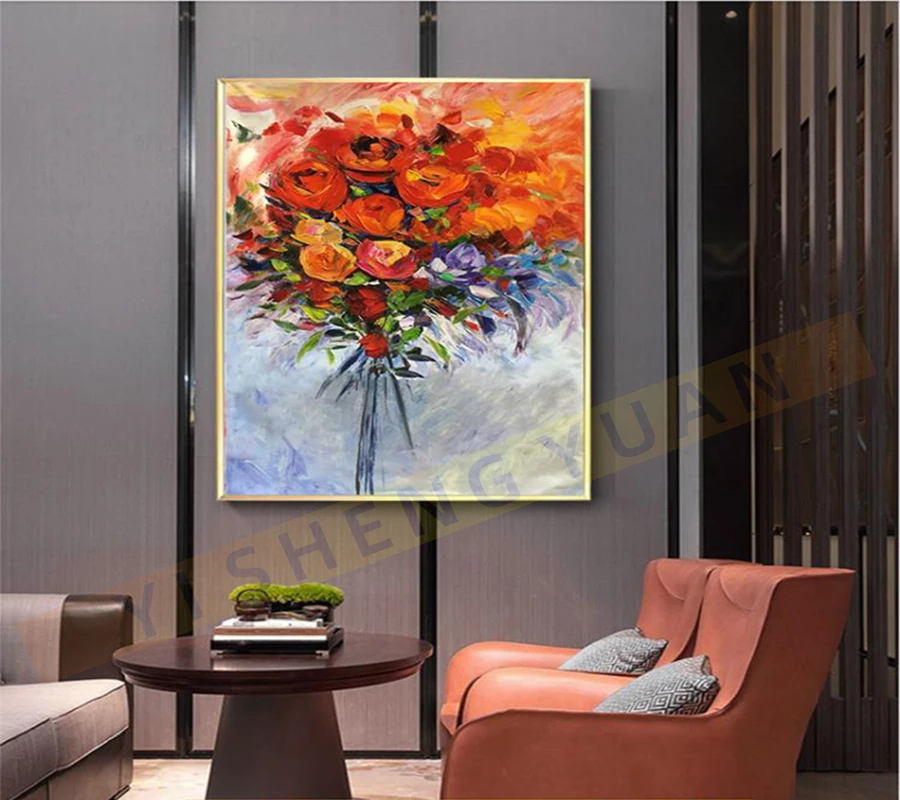 

Hand Painted Oil Painting Modern Abstract Oil Painting Beautiful Flowers Wall Art Picture Home Decoration One Piece Unframed