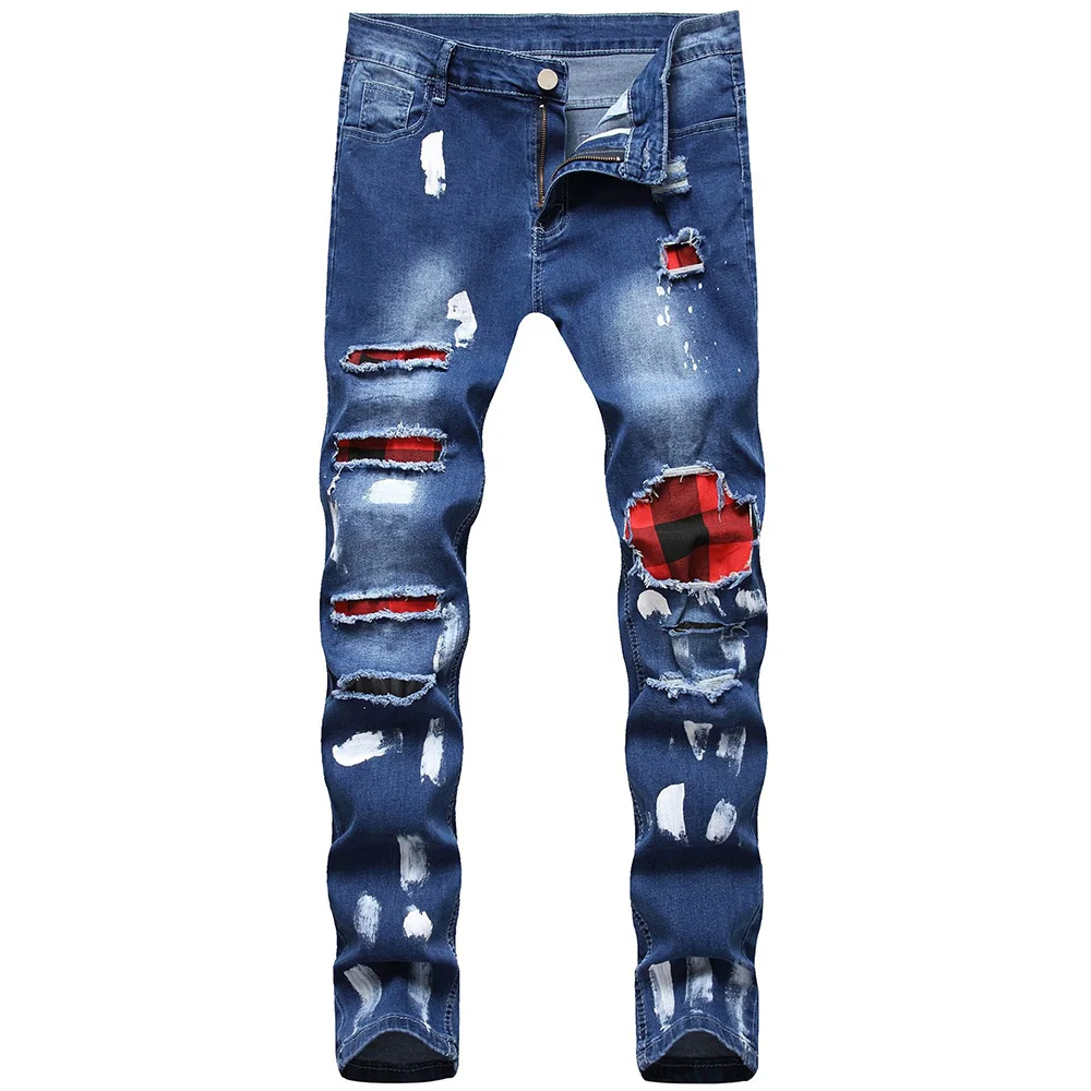 

Patchwork Skinny Jeans Men Clothing Pencil Pants Casual Denim Pants Men Streetwear Trousers Men Jeans Pantalones Hombre