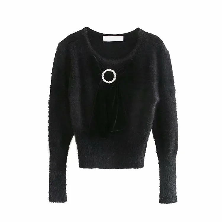 Women Long Sleeve Casual Warm Sweater Female Knit Jumpers Top Autumn Winter Bow Sexy Thick Sweater Pullovers O-Neck Full