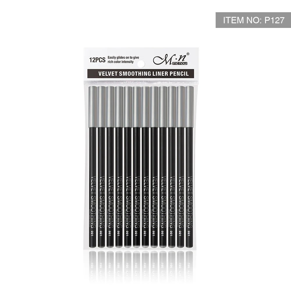 

12 Pcs/set Black Eyeliner Velvet Smoothing Liner Pencil Easy To Apply Not Smudge Long-lasting Waterproof Cosmetic Kit For Women