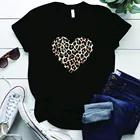 Женская футболка в стиле Харадзюку с леопардовым принтом в виде сердца, модная футболка с короткими рукавами и круглым вырезом, милый подарок, топы для женщин