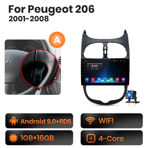WIFI 1GB-16GB) -A AWESAFE для peugeot 206 2001 2002 2003 2004-2008 Автомобиль Радио Мультимедийный видеоплеер gps без 2din 2 din Android 8,1 2 ГБ+ 32 ГБ - Цвет: WIFI 1GB-16GB) -A