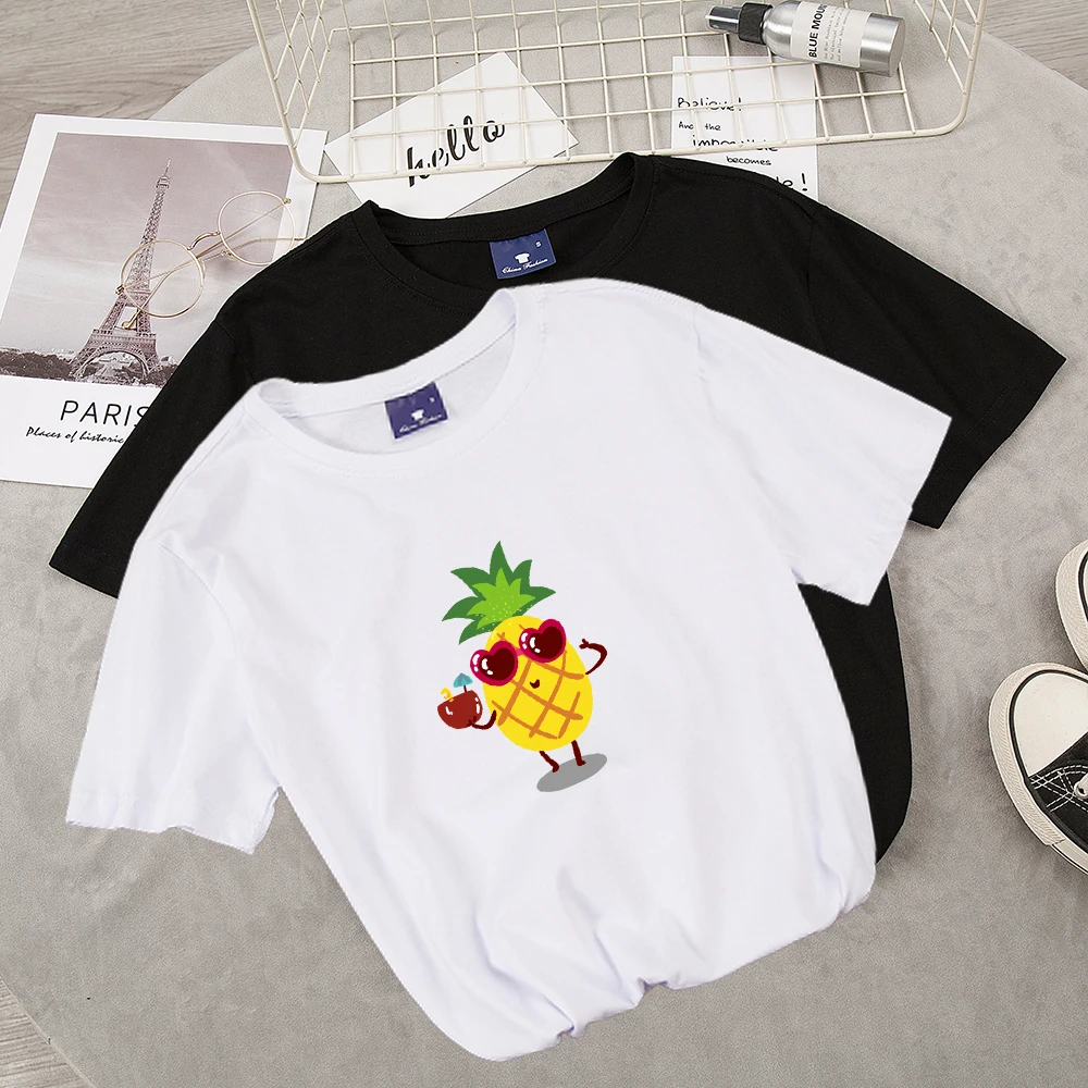 Женские летние футболки 2020 с принтом ананасов милые Мультяшные женские Ulzzang