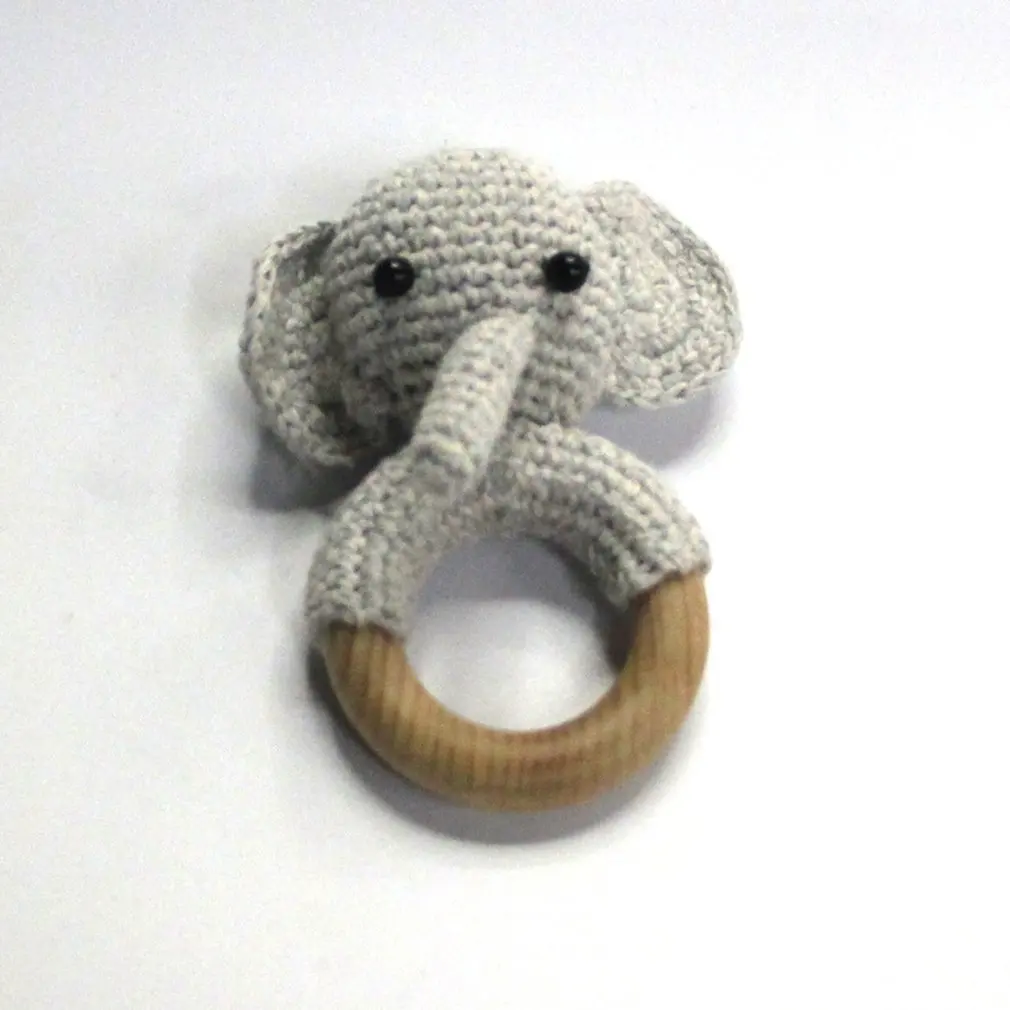 

1pc Kid's Teether Safe Wooden Animals Toys Mobile Crib Ring DIY Crochet Rattle Bracelet Teether Set Kids Product