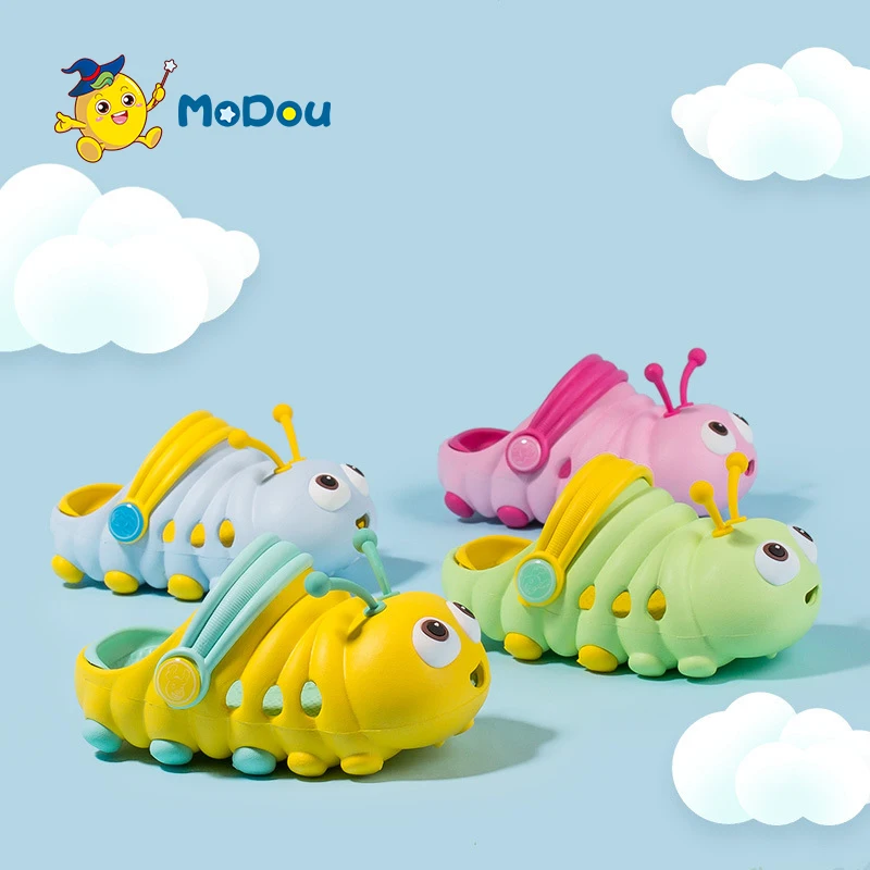Mo Dou New Summer Shoes for Kids Cute Slippers Lovely Children Baby Slides Cartoon Caterpillar EVA Soft Beach Non Slip Flat