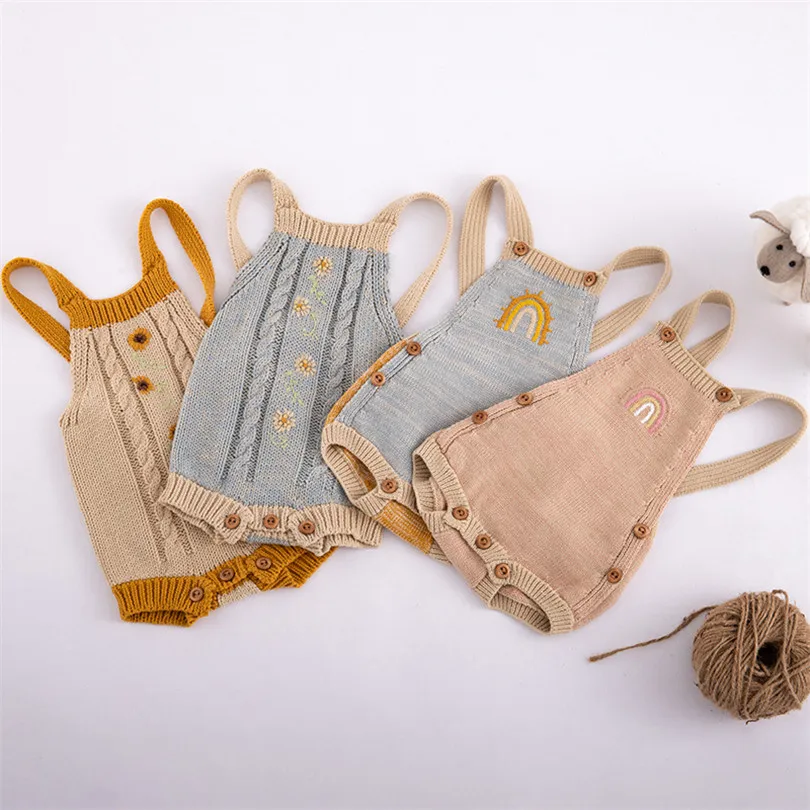 Детский трикотажный комбинезон для новорожденных девочек и мальчиков с вышивкой