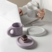 nordic creative handmade fat handle mug personalized ceramic coffee cup dessert cake tray home decoration decoration