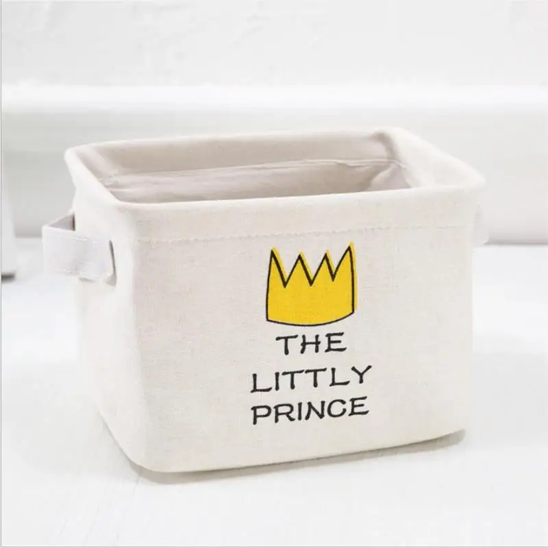 Crown VIERUODIS Creative Desktop Debris Storage Basket Canvas Wardrobe Toy Underwear Storage Basket Bathroom Cosmetics Finishing Baske - Color: Crown