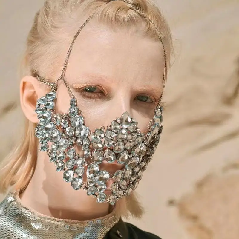 

2021 дизайнерская Роскошная маска для лица на Хэллоуин, свадьба для женщин, модная маска для маскарада стразы, эластичная Ювелирная маска, под...