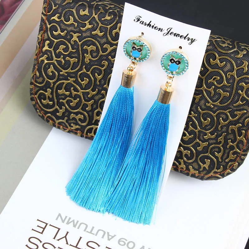 Женские богемные серьги с кисточками длинные преувеличенные в стиле бохо милыми