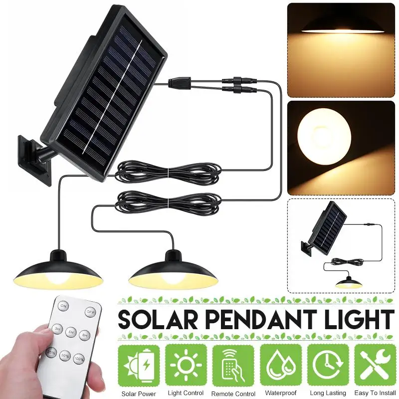 

Double Head Solar Pendant Light Remoto Control Outdoor Indoor Solar Lamp With Cable Waterproof Suitable for Courtyard Garden