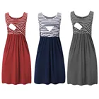 2021 ночная рубашка для грудного вскармливания, Женская туника в полоску для беременных, летнее платье для грудного вскармливания, свободное платье для кормящих матерей