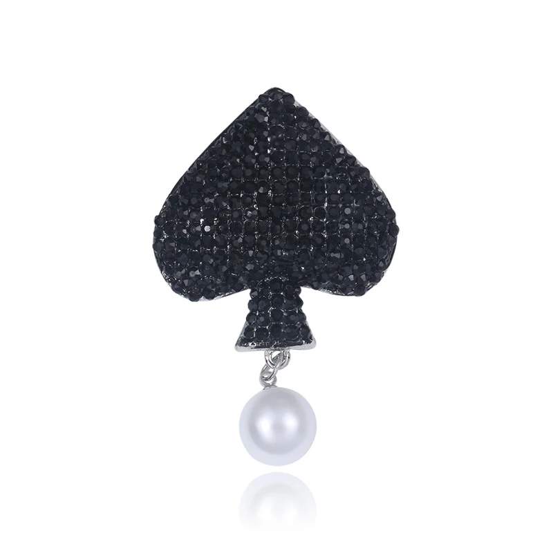 WEIMANJINGDIAN Brand Dark Silver Color Plated Black Rhinestones Spade Brooch Pins for Women