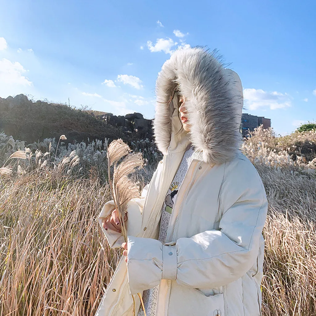 Winter Female Long Coat 2019 Women Fake Fur Collar Keep Warm Woman Parka Outerwear Down Cotton-Padded | Женская одежда