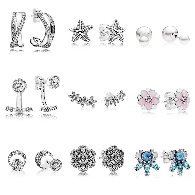 

9 Style 1 Pair Women Ear Studs Starfish Flower Crystal Diy Earrings High Quality Earring with Women Wedding Jewelry