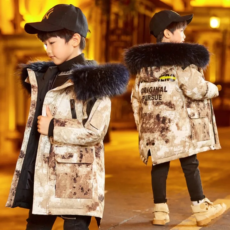 Зимние детские пуховики камуфляжный стиль для мальчиков парка подростков с