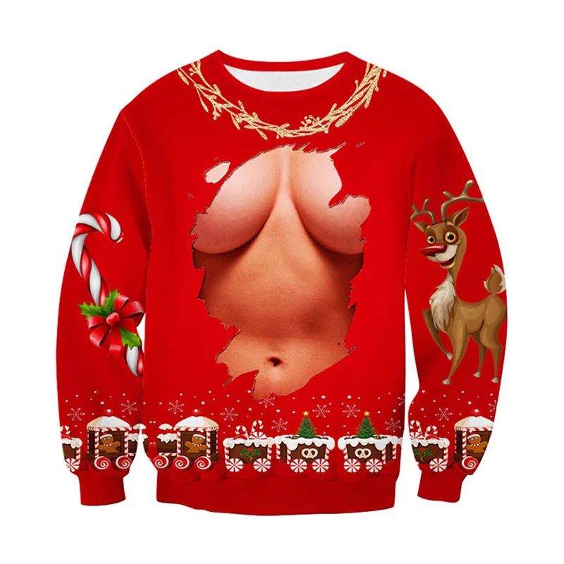 Забавный Рождественский свитер с 3D-принтом Санта-Клауса и оленя топы для мужчин