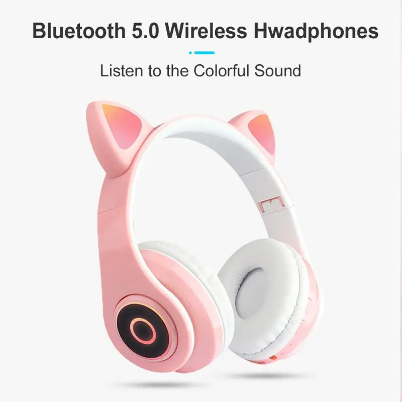 

Cute Cat Ears Wireless Headphones with Mic Can control LED Kid Girl Stereo Music Helmet Phone Bluetooth-compatible Headset Gift