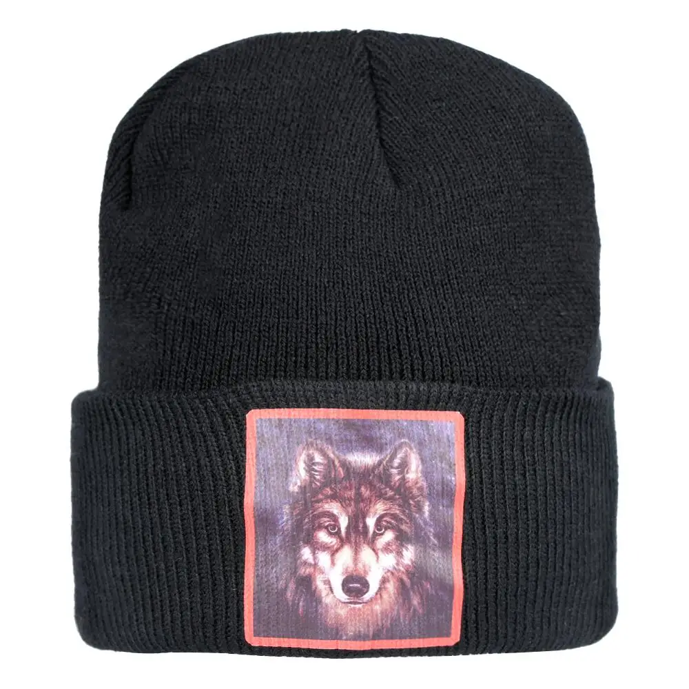 Логотип Волк зимние шапочки вязанная шапка крючком мешковатая унисекс с