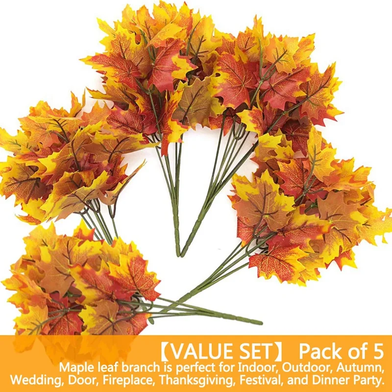 Искусственные кленовые листья ветви осенние 5 пряди Осенние украшения уличные