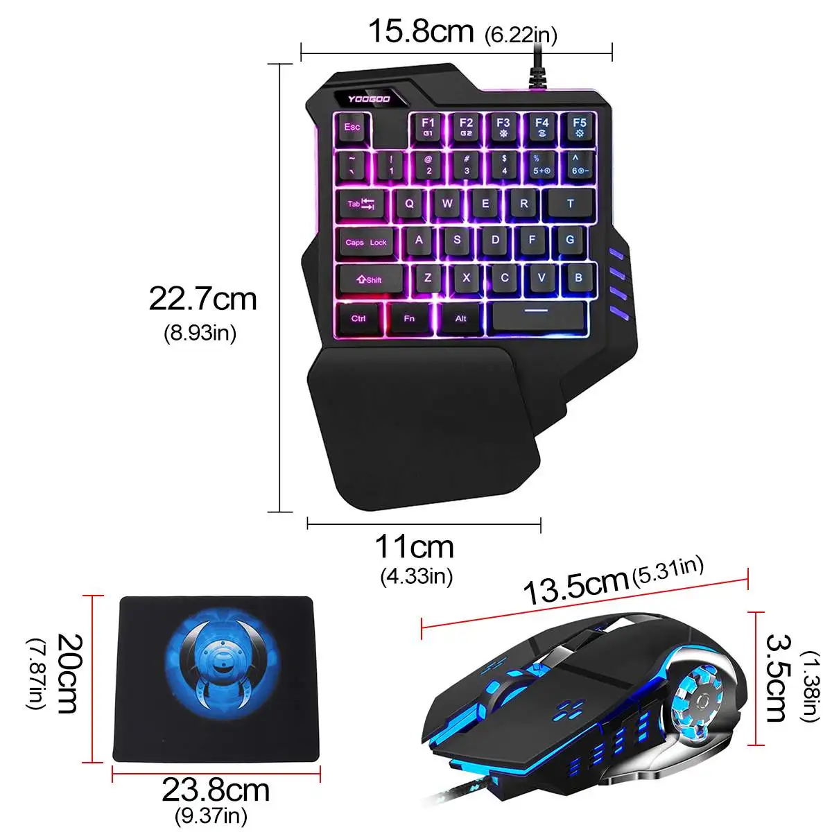 

35 keys One-Handed Mechanical Gaming Keyboard Color Backlit Portable Mini Gaming Keypad Game Controller LED USB Wired Mouse