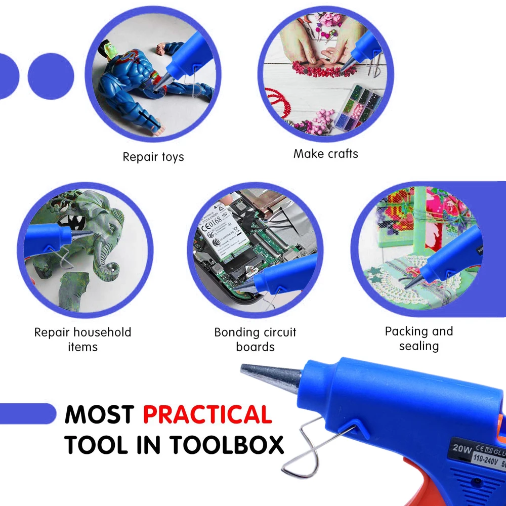 

20W Hot Melt Glue Gun with 7mm Glue Sticks Mini Industrial Guns Heat Temperature Thermo Electric Repair Tool