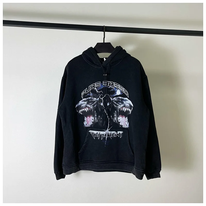 

Новинка осени 2022, толстовка в европейском уличном стиле с принтом двойной головы собаки, мужская и женская Свободная Толстовка, хлопковый т...