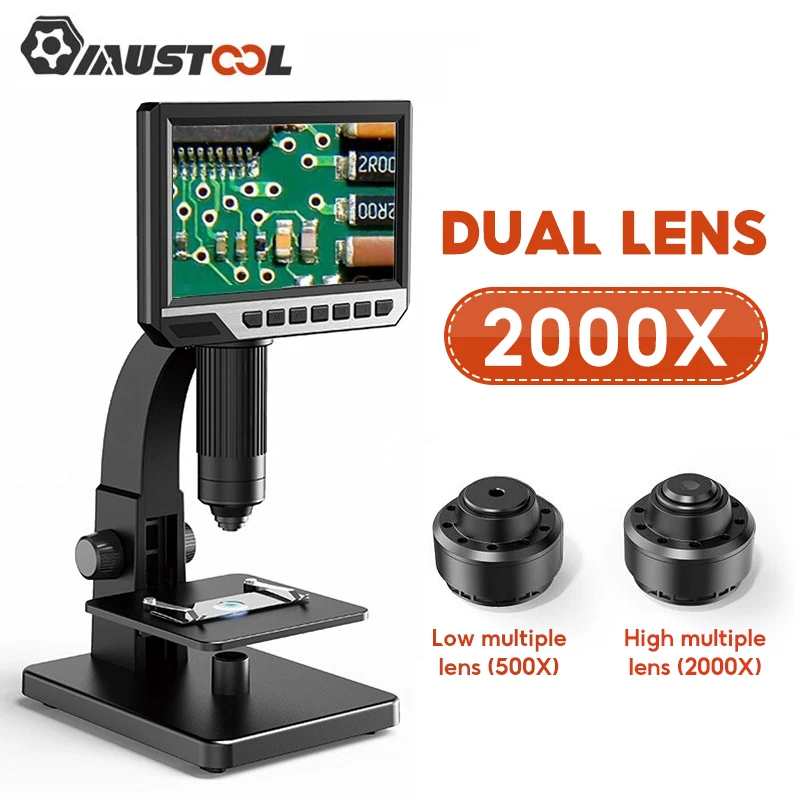 

MUSTOOL MT315 2000X 7 дюймов HD двойной линзы Цифровые микроскопы для электроники пайки микроскоп ячейка для лаборатории микроскоп
