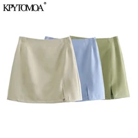 kpytomoa women 2021 chic fashion a line front slit mini skirt vintage high waist side zipper female skirts mujer