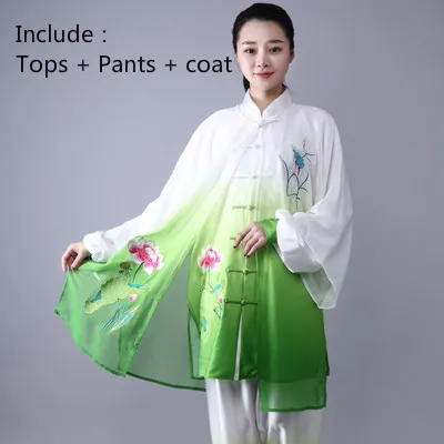 3pcs tops pants coat Градиент цвета тайцзи Униформа традиционная китайская одежда вышитые боевые искусства костюм кунг-фу Утренние упражнения Спортивная одежда - Цвет: 3pcs tops pants coat
