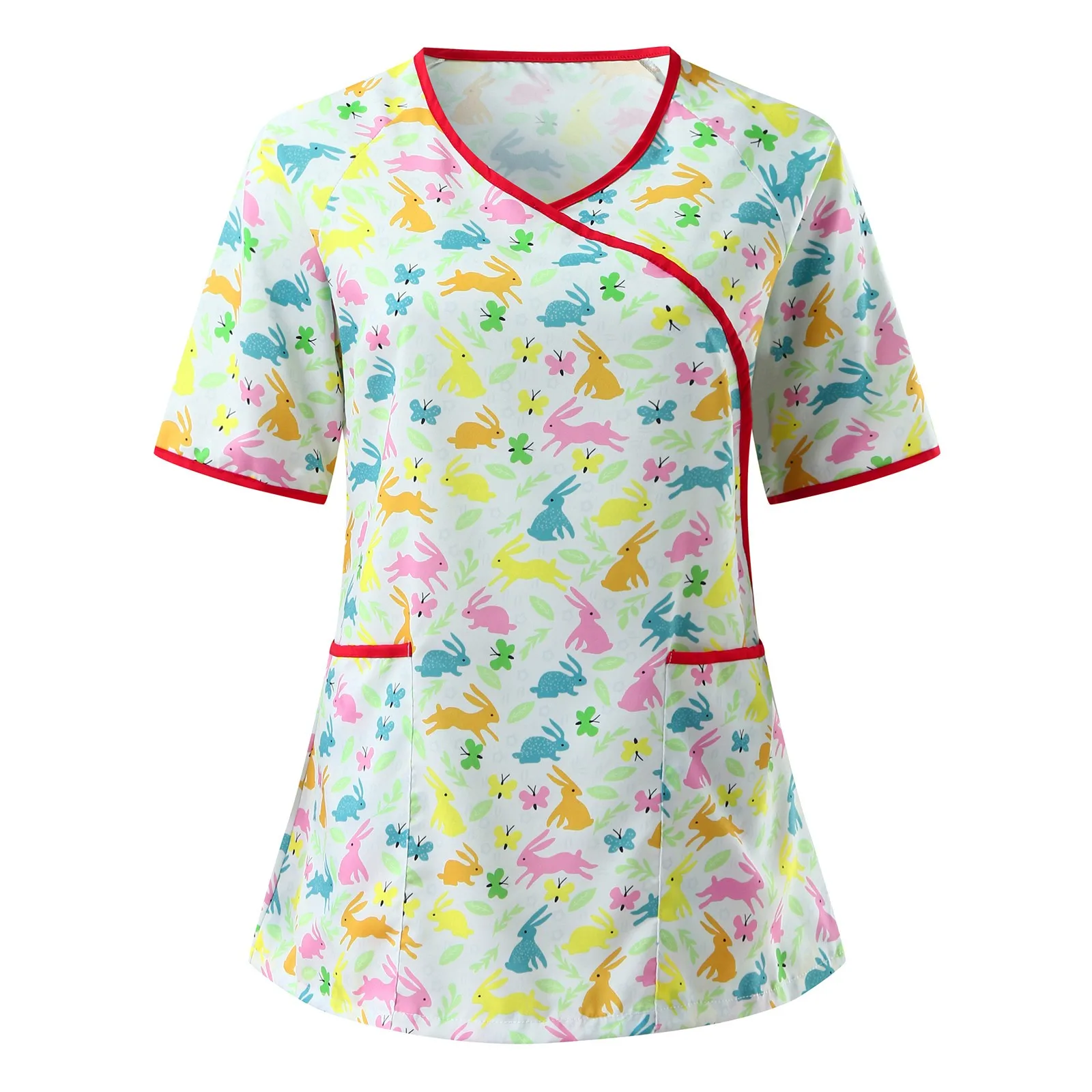 

Women Scrubs T Shirt Cute Cartoon Animal Printed Nurse Uniform Working Nurse's Clothing Short Sleeve O Neck Pocket Top Clothes