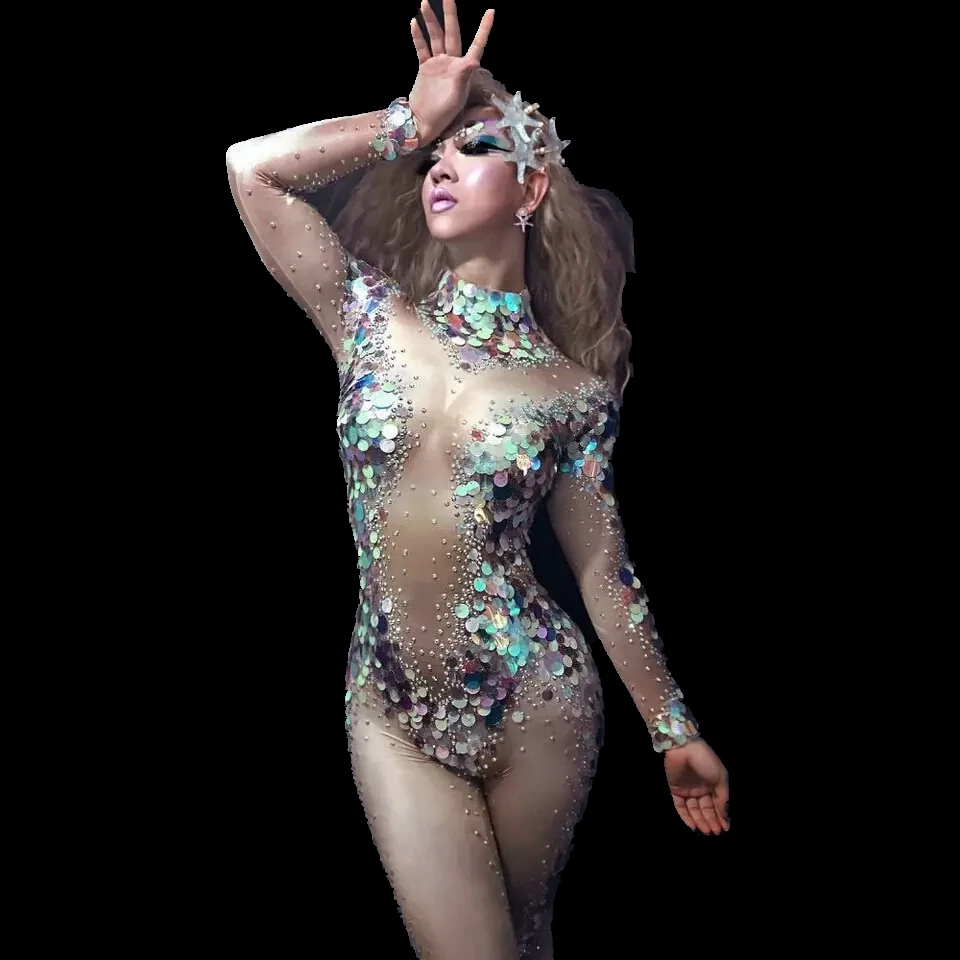 Multicolor Sequins Rhinestones Women Bandage Jumpsuit Sexy Nightclub Outfit Singer Dancer Costumes Female Rave Festival Clothing |