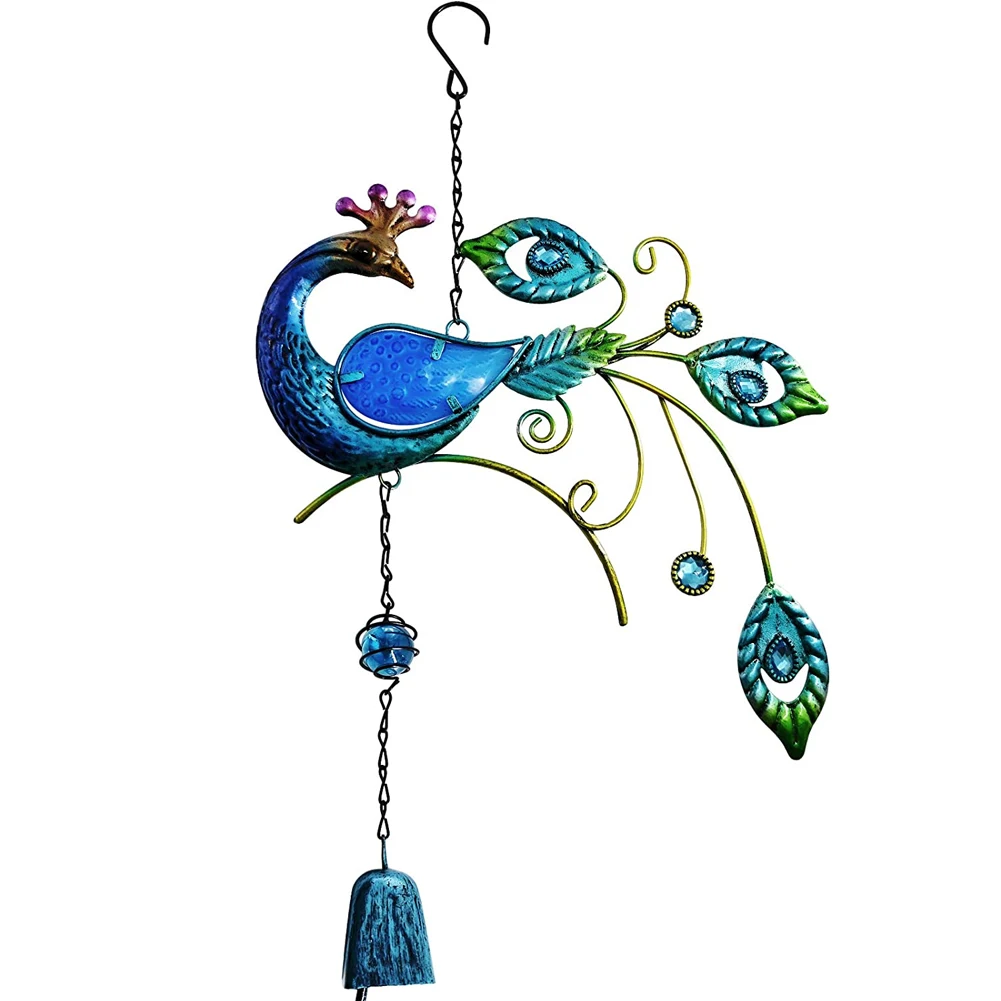 Колокольчик ветряной металлический в форме павлина цветной декор для сада улицы