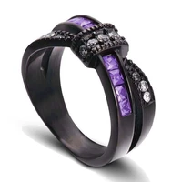 fashion bow purplewhite zircon ring for women accessories jewelry charm black ring girl birthday party gift