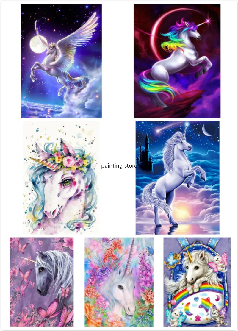 Красочная Алмазная 5D картина с единорогом полный квадратный Круглый Набор для