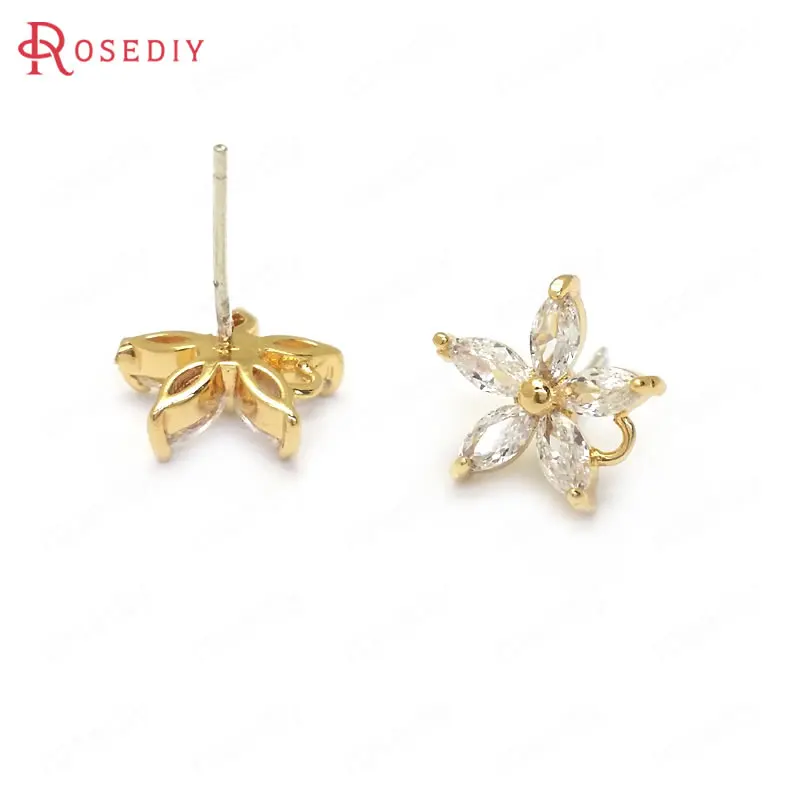

(C962) 4 шт. 12x11 мм 24K золото цвет латунь и циркон цветок серьги гвоздики Высокое качество Diy ювелирных изделий Аксессуары