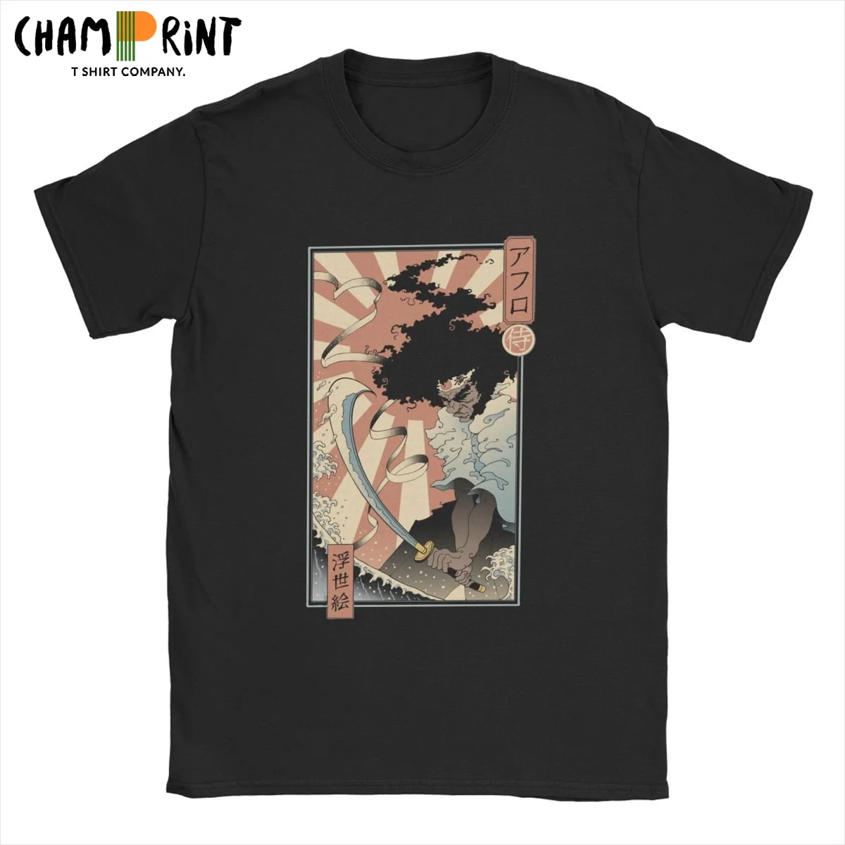 Афро-э самурая футболка для мужчин 100% хлопок в винтажном стиле с круглым вырезом