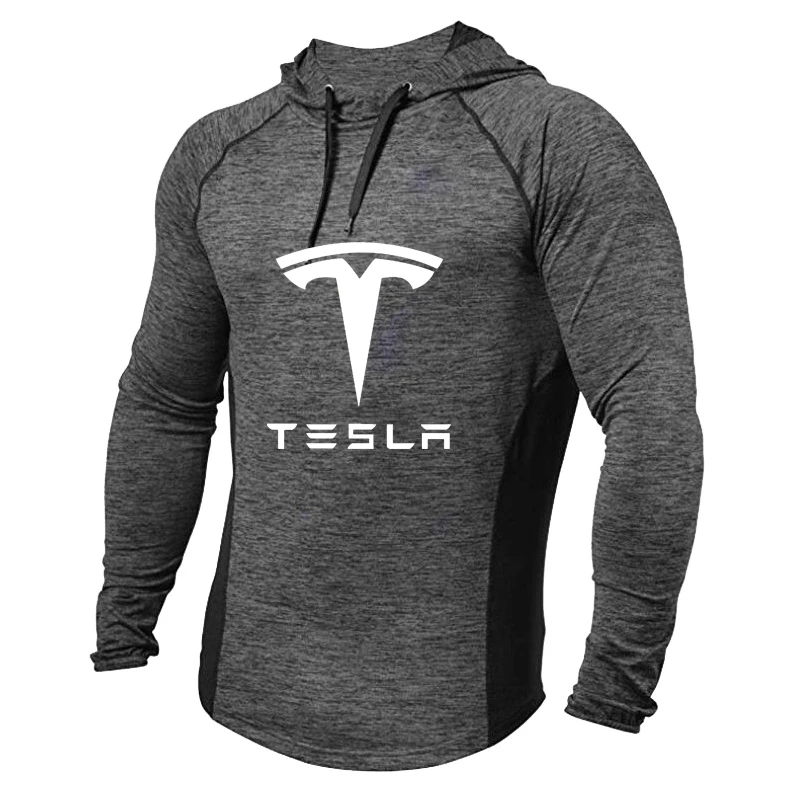

Casual trend Men's Hoodie Tesla car logo printing Spring Autumn high quality cotton Solid color Color contrast Men's Coat sweats