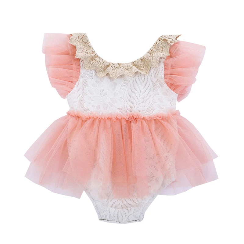 

Комбинезон Pudcoco для девочек 0-24 мес., с коротким рукавом-бабочкой, кружевной тюлевый сетчатый наряд для малышей, трико, одежда