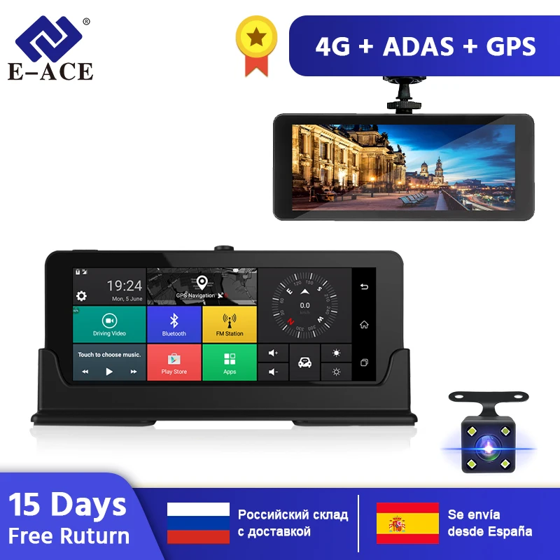 E-ACE E07 4G Dvr gps камера ADAS Android DVR Автоматическая Регистрация с gps навигацией Full HD 1080P видео рекордер две камеры s Vehicele