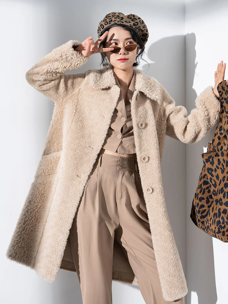 

2020 Real Fur Coat Winter Coat Women Sheep Shearling 100% Wool Coat Female Jacket Korean Long Coats Manteau Femme T897